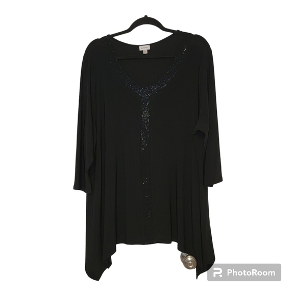 Avenue Women's Plus Black Tunic with Drape Hemline Gem Studded Neckline - 22/24 - Picture 1 of 10